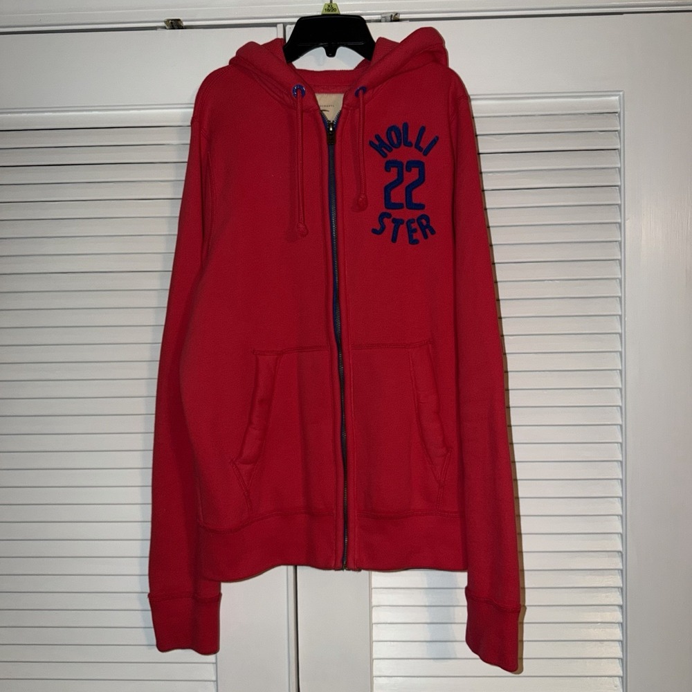 Vintage Hollister Red Full Zip Hoodie Men's Size XL 22 Appliqué Fleece Y2K